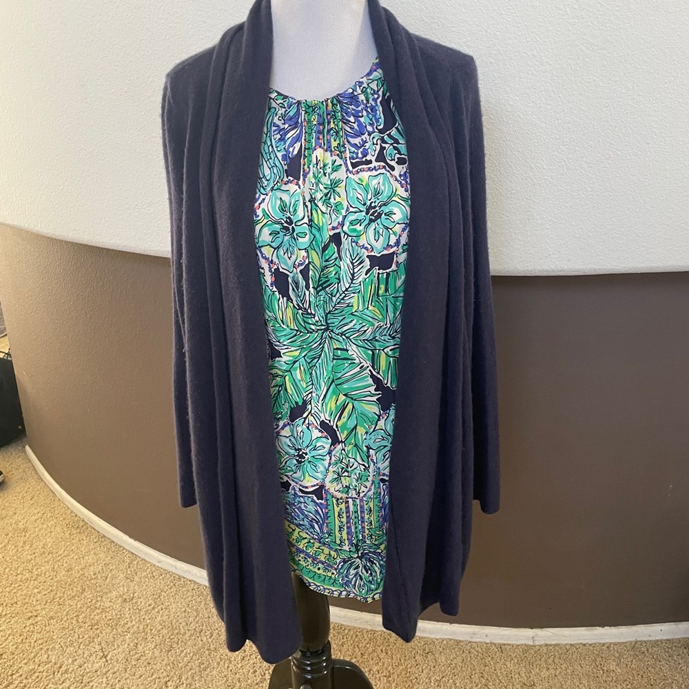 Lily Pulitzer Cashmere Navy Blue Open Front Cardigan XL